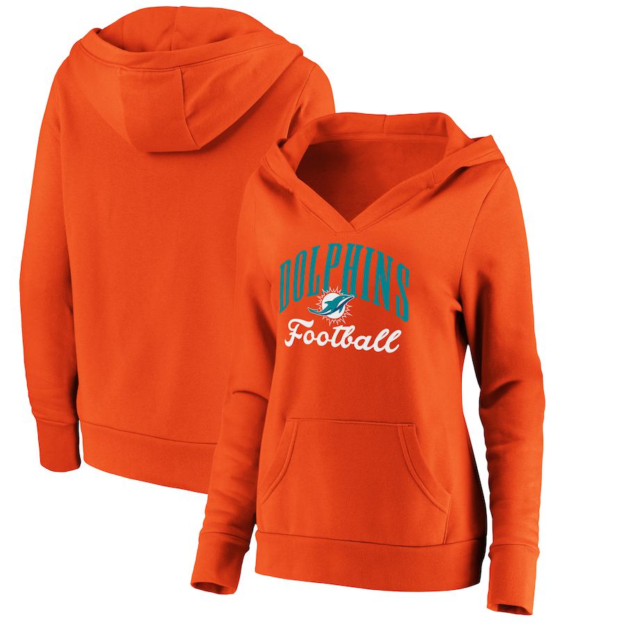 Women Miami Dolphins Fanatics Branded Orange Victory Script V-Neck Pullover Hoodie